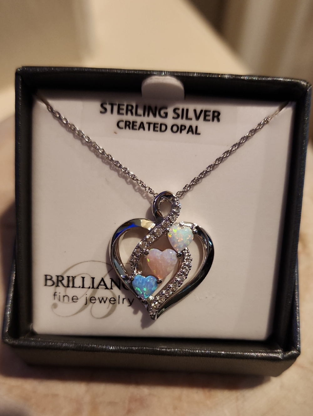 Sterling Silver Opal Heart Pendant Necklace - White Opal